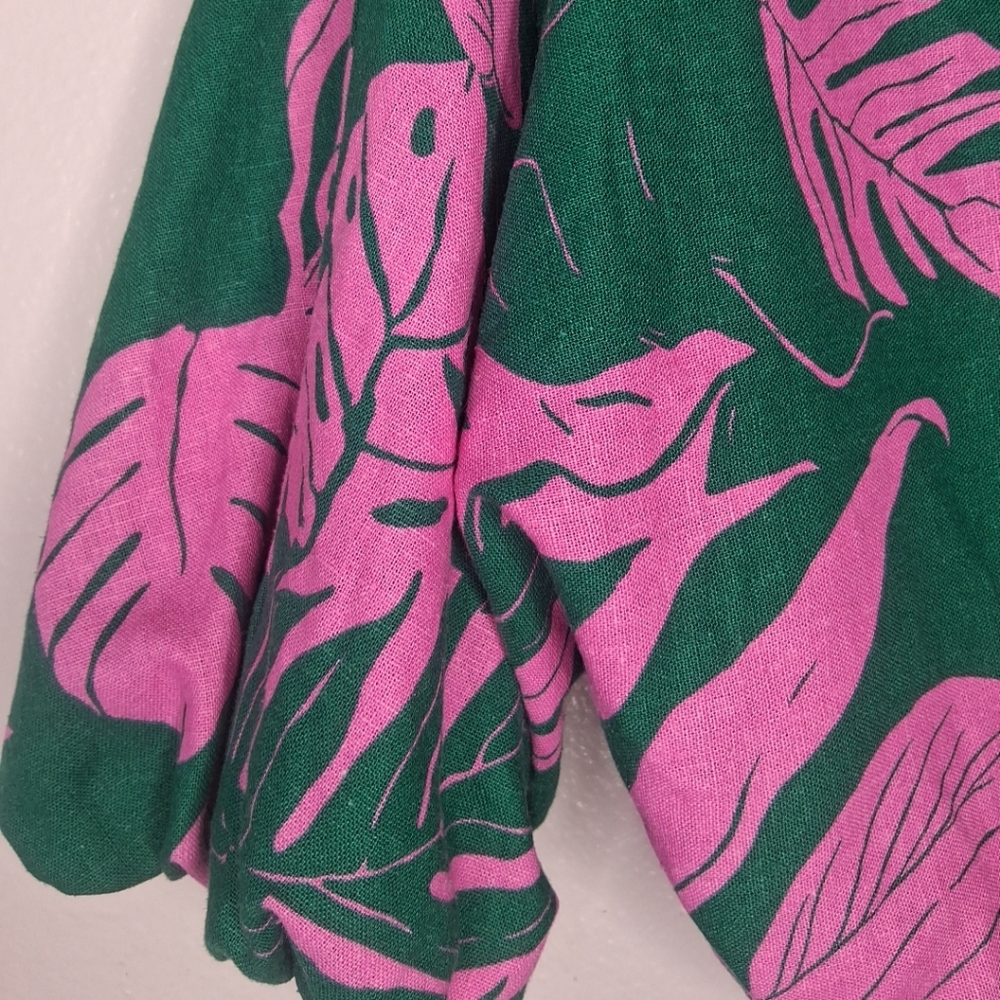 Maison d 'Amelie Paris Cropped Top Green & Pink Leaf Tropical Print M - Picture 6 of 16
